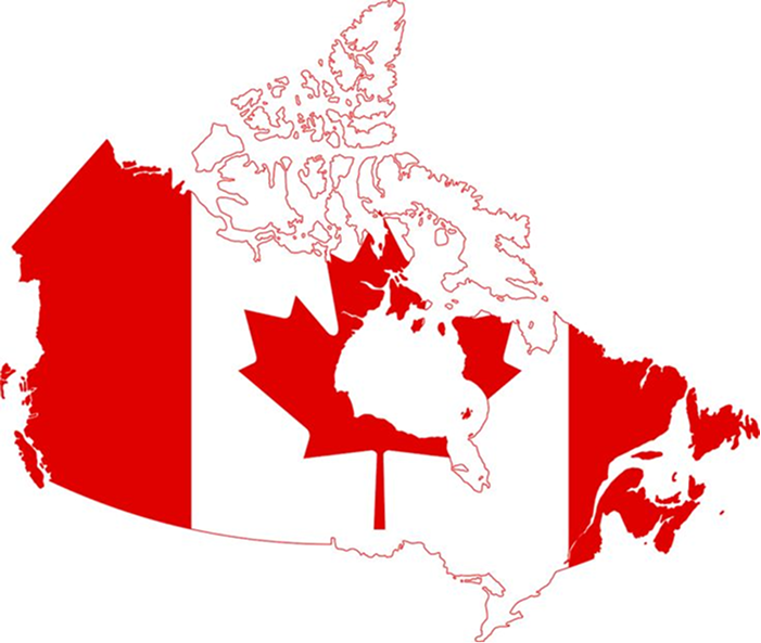 Map of Canada in flag colours representing programs that support newcomers to Canada